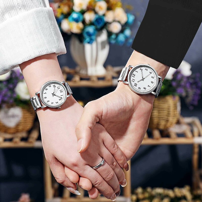 Jam Tangan pasangan นาฬิกาควอทซ์แฟชั่นลำลองสายสแตนเลสนาฬิกาข้อมือประณีตขนาดเล็กสำหรับผู้หญิงผู้ชาย