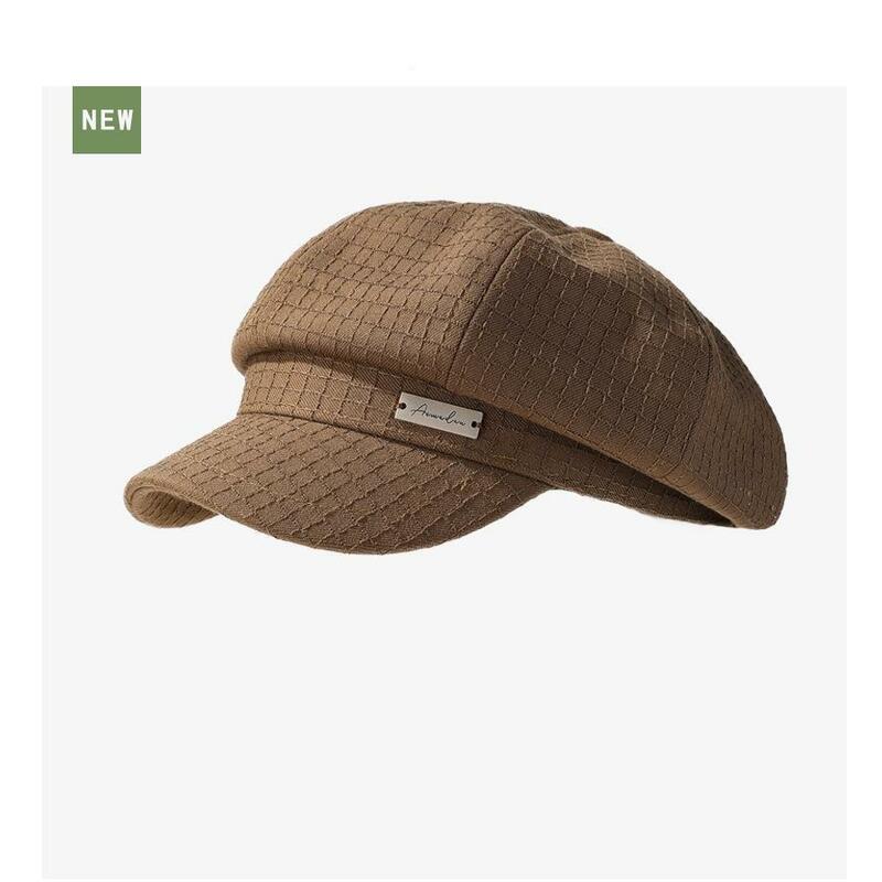 قبعة نسائية مثمنة منقوشة بنمط Newsboy ، قبعة قبعة غير رسمية ، تصميم أزياء ، أحادية اللون ، خريف ، شتاء ، جديد