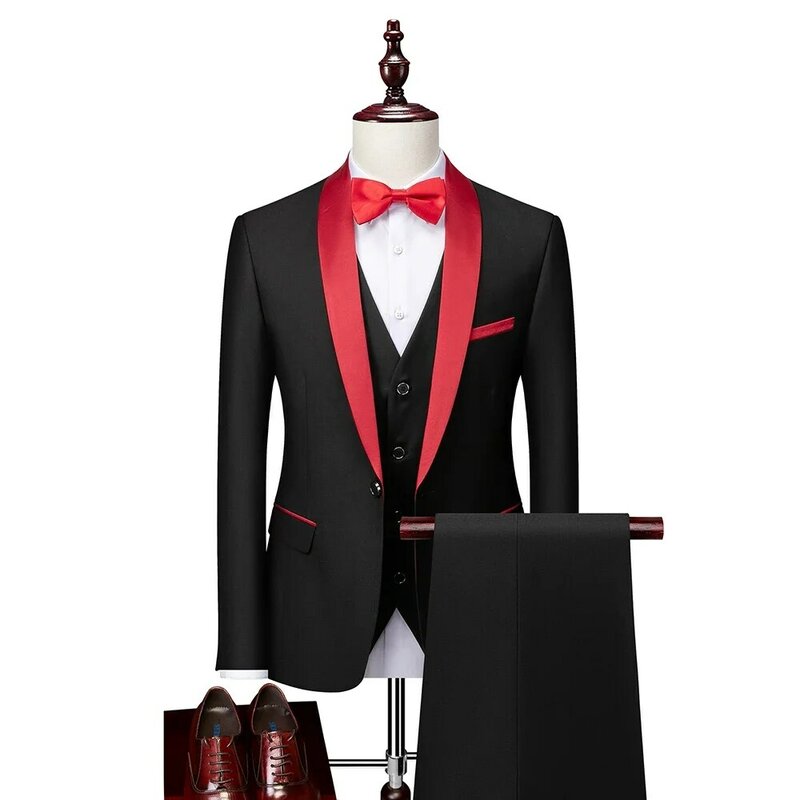 Conjunto Formal ajustado de 3 piezas para hombre, traje de esmoquin para baile de graduación, Blazers de boda para novio, Chaqueta de vestir de alta calidad, abrigo, pantalones, chaleco