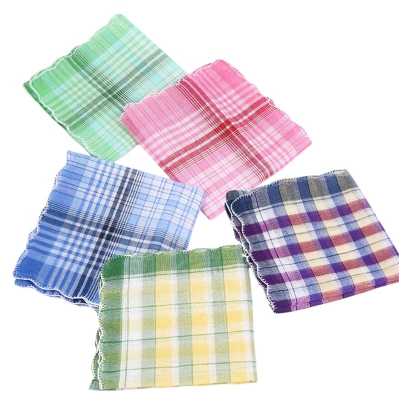 Baumwolle kariertes Taschentuch Handtuch für Allage große Bandanas Handtuch Gesichts tuch Frauen Mann Schweiß abwischen Handtuch Zubehör 5St