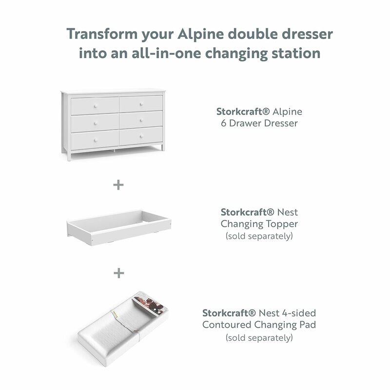 Alpine 6 Drawer Double Dresser  GREENGUARD Gold Certified Dresser For Nursery Nursery Dresser Drawer Organizer