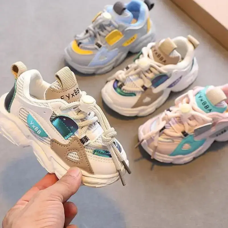 Sepatu olahraga bayi balita, ukuran 21-36 sepatu bayi balita untuk anak laki-laki perempuan, jaring bersirkulasi, sepatu kets kasual antiselip untuk anak-anak