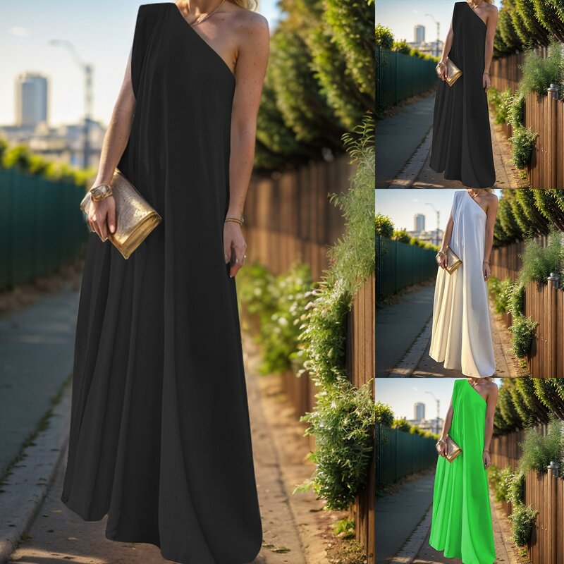 Женское весенне-летнее модное однотонное платье на одно плечо без рукавов для официального банкета длинное платье средней длины для выпускного вечера