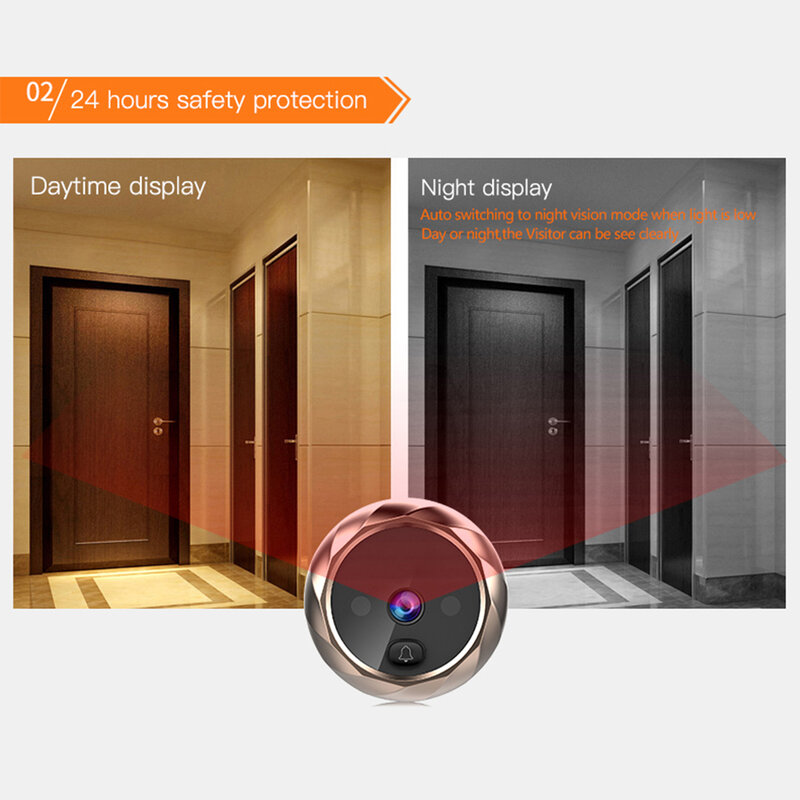 Kamera Lubang Intip Video Pintu Digital Penampil Pintu Bertenaga Baterai dengan Kamera Penglihatan Malam Siaga Panjang untuk Keamanan Apartemen Rumah