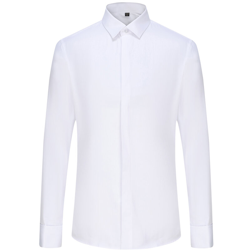Heren Klassieke Franse Manchetten Effen Overhemd Fly Front Plakkaat Formele Zakelijke Standaard-Fit Lange Mouwen Kantoorwerk Witte Shirts