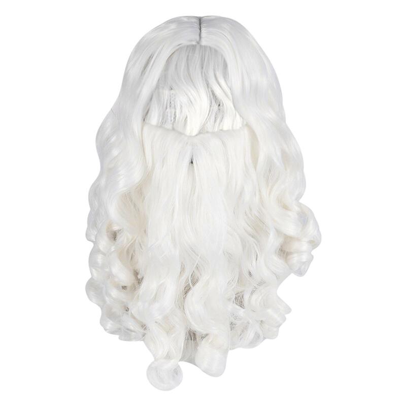 Santa Hair and Beard Set Durable Long White Props Fancy Dressing up for Holidays Festivals Xmas Masquerade Stage Performance
