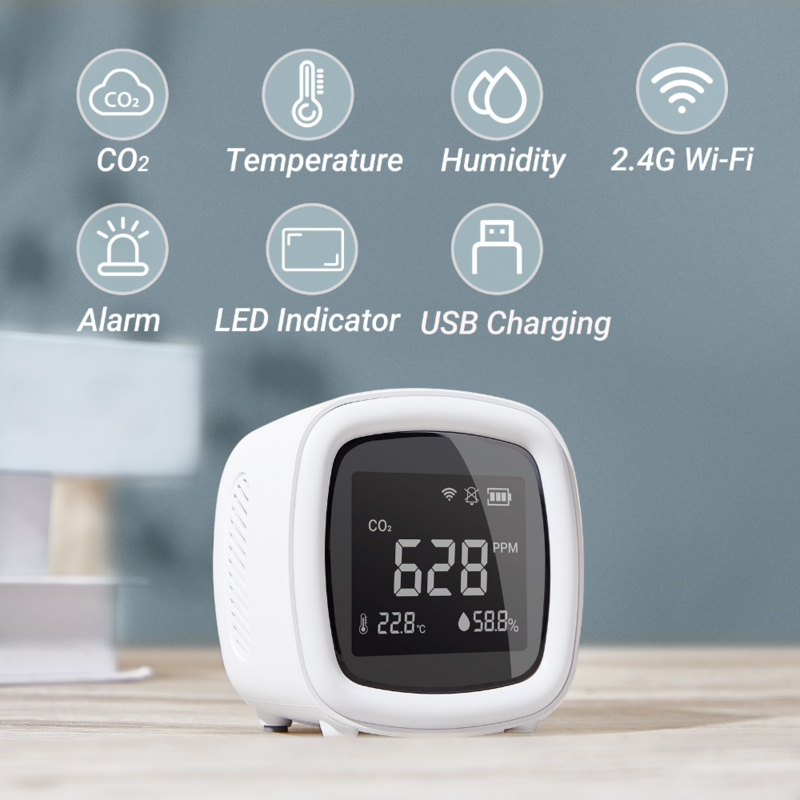 Детектор концентрации углекислого диоксида углерода NDIR, домашний сенсор ABS для умного дома с Wi-Fi управлением через приложение Tuya, датчик качества воздуха, монитор