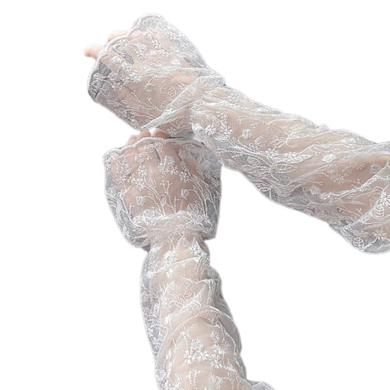 Luvas renda feminina capa braço mangas decorativas caminhadas mangas braço condução