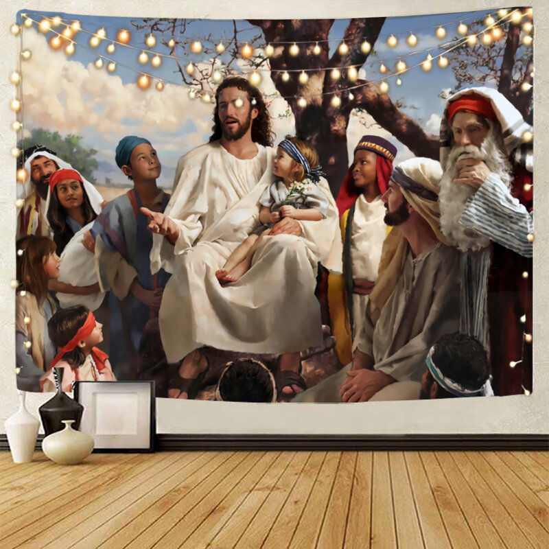 Pintura clássica de jesus igreja fundo, tapeçaria decoração, cristo, jesus redenção