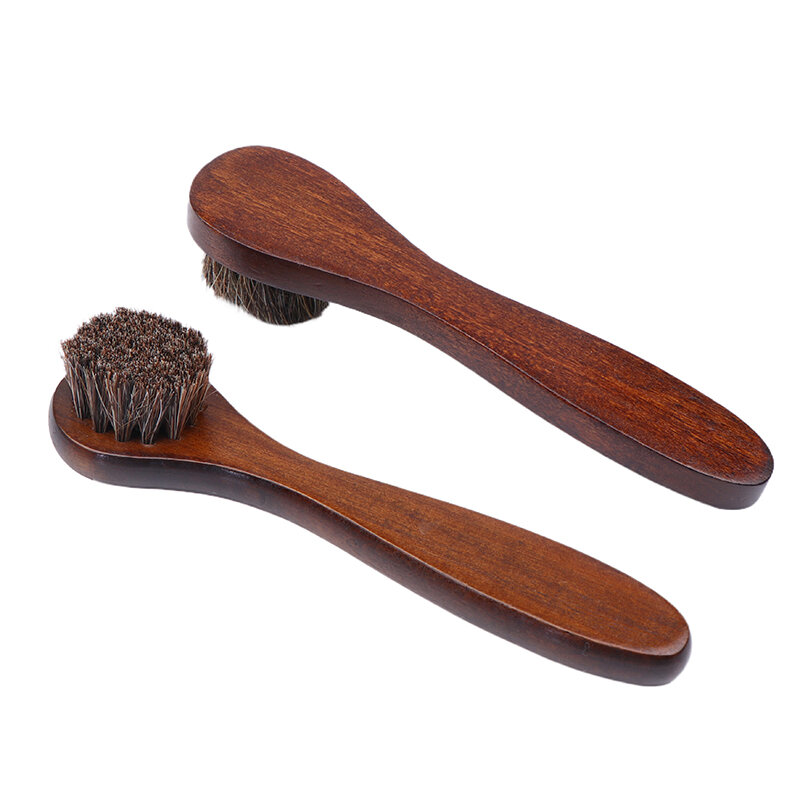 Cepillo de pelo de caballo de cerdas de mango de madera largo, limpieza de brillo de botas de zapatos, eliminación de polvo duradero, 1PC