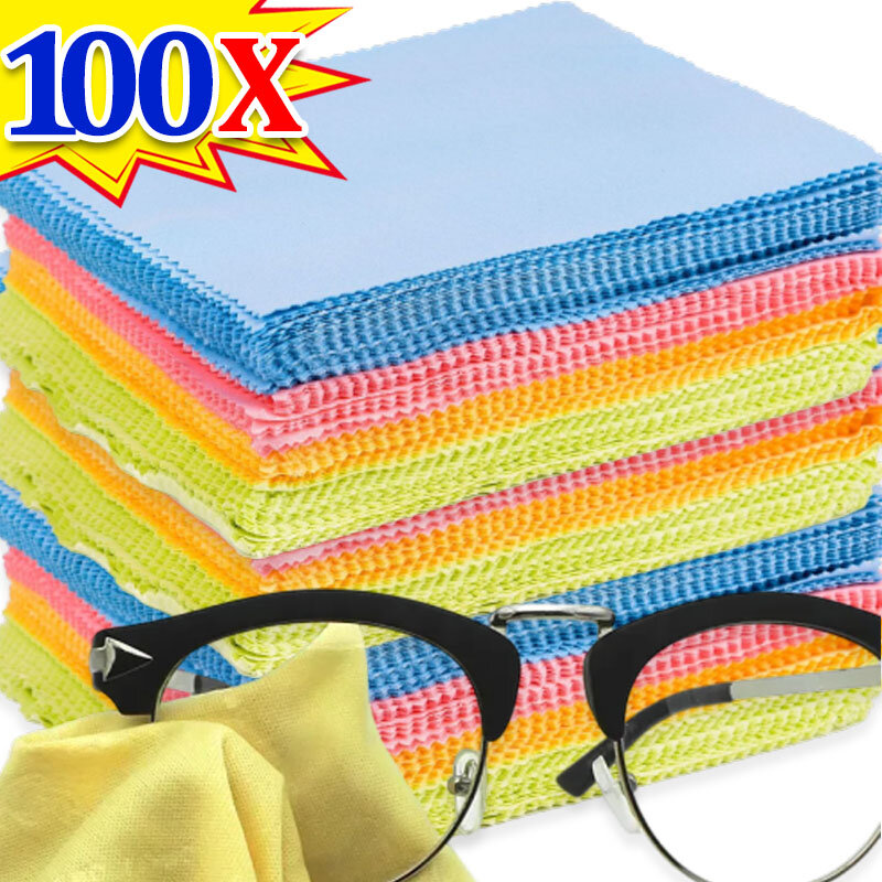 Paño de limpieza de microfibra para gafas, limpiador de 1-100 piezas, 13x13cm, para pantalla de teléfono, cámara, gafas de sol, Color aleatorio