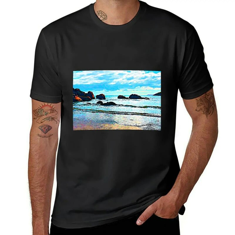 Camiseta de algodón para hombre, prenda de vestir, de talla grande, para caminar en la playa