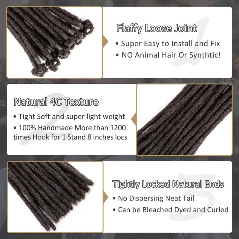 Заплетенные крючком дреды для наращивания человеческие волосы перманентные дреды натуральный цвет толщина 0,4 см (6-18 дюймов)