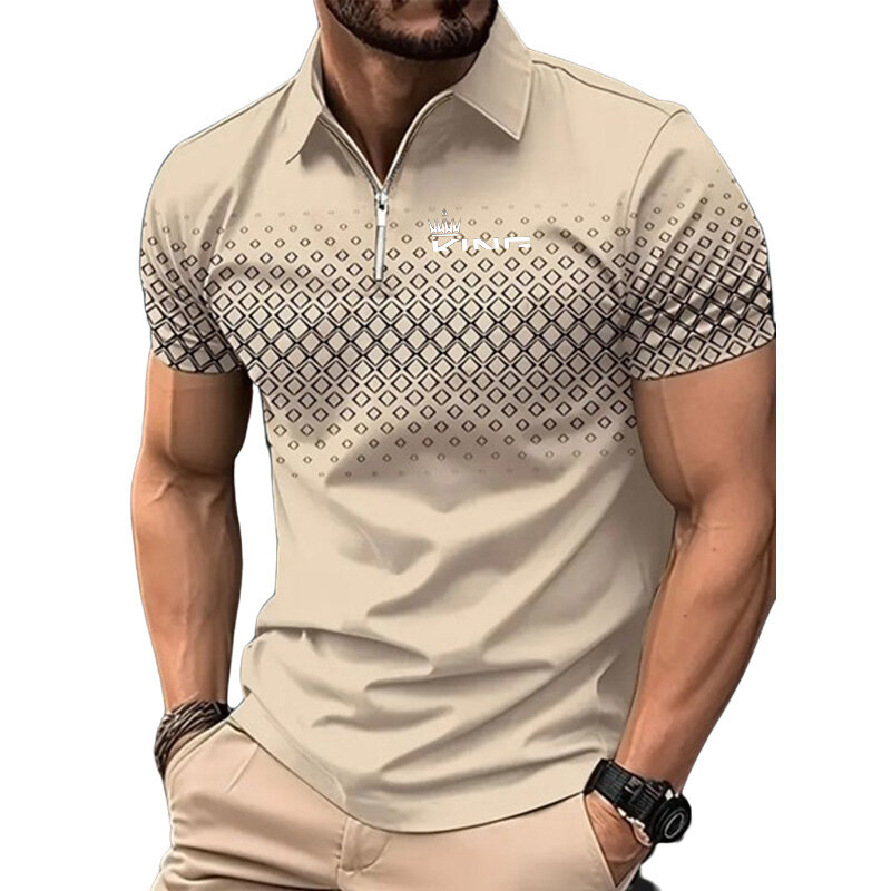 Camiseta con estampado de Golf para hombre, Polo con cremallera, Tops casuales de manga corta, ropa de verano
