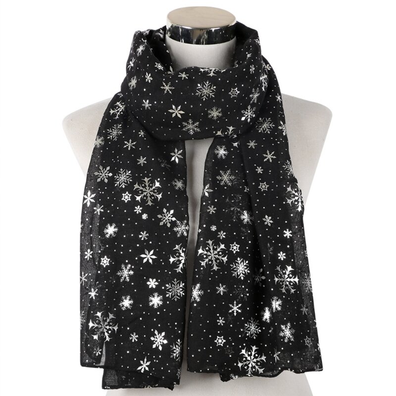 Glitter Christmas Scarf for Ladies Breathable Foil Print Winter Scarf for Adult Drop Shipping
