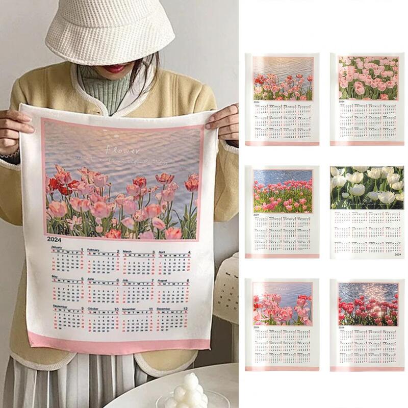 Tela colgante para calendario, tapiz de pared decorativo con patrón exquisito de tulipanes INS, Color rico suave, para dormitorio, 2024