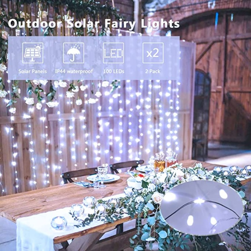 Lampu LED tenaga surya, lampu taman peri luar ruangan tahan air untuk dekorasi pesta Natal, lampu karangan bunga, 7m/12m/22m/32m
