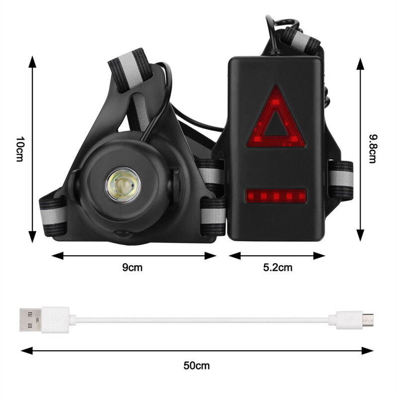 USB 충전 야간 러닝 LED 가슴 조명, 후면 경고등, 야외 캠핑 러닝 조깅용, 직송