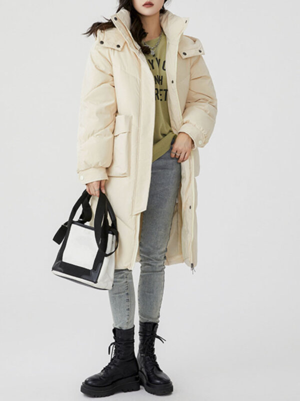 Abrigo largo de algodón con capucha para mujer, traje holgado sobre la rodilla, grueso, sólido, para invierno, 2023