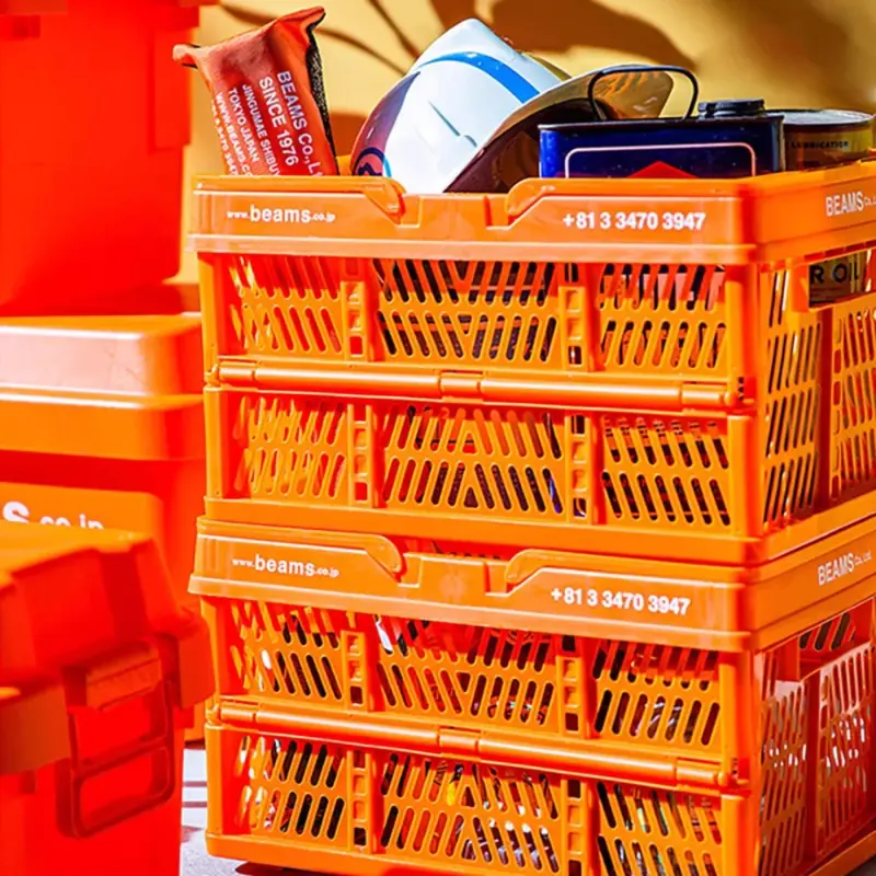 Vigas-Home portátil dobrável armazenamento cesta, cesta de compras laranja, supermercado estilo japonês
