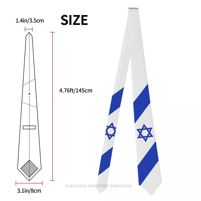 ธงอิสราเอลพิมพ์ลายคลาสสิคของผู้ชายเนคไทผ้าโพลีเอสเตอร์กว้าง8ซม. เครื่องประดับคอสเพลย์
