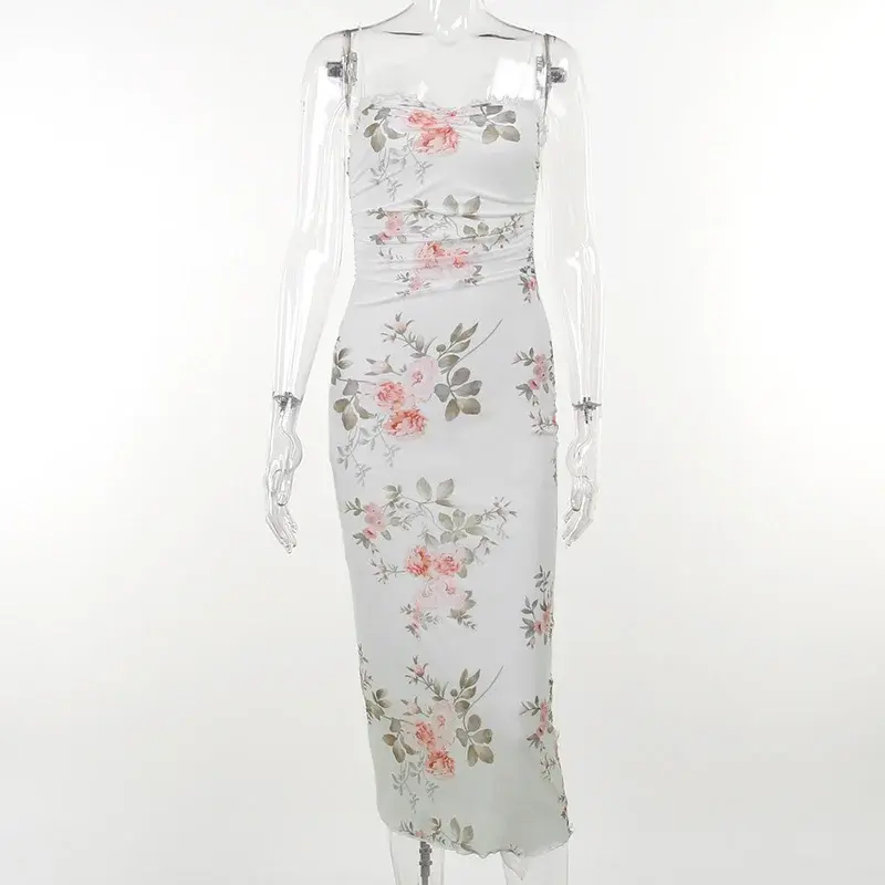 Элегантное платье на бретельках с цветочным принтом, женское модное платье средней длины с открытыми плечами и открытой спиной, шикарное женское платье для клуба, YJ23300SK