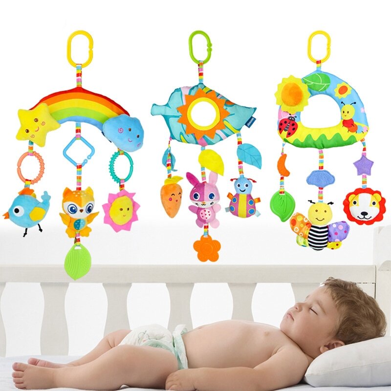 Мобильная погремушка для детской коляски, Детская кукла с мультяшным животным, подвесной Колокольчик для детской кроватки, развивающие сенсорные игрушки