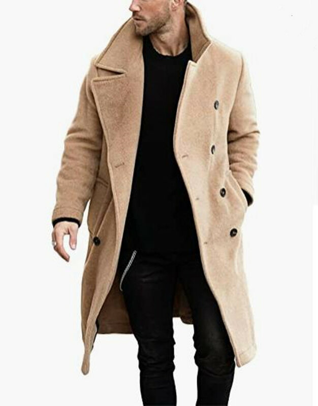 Good Quality Casual fashion collar type Trench Coat Solid Color Add long Mens jacket For Office wear