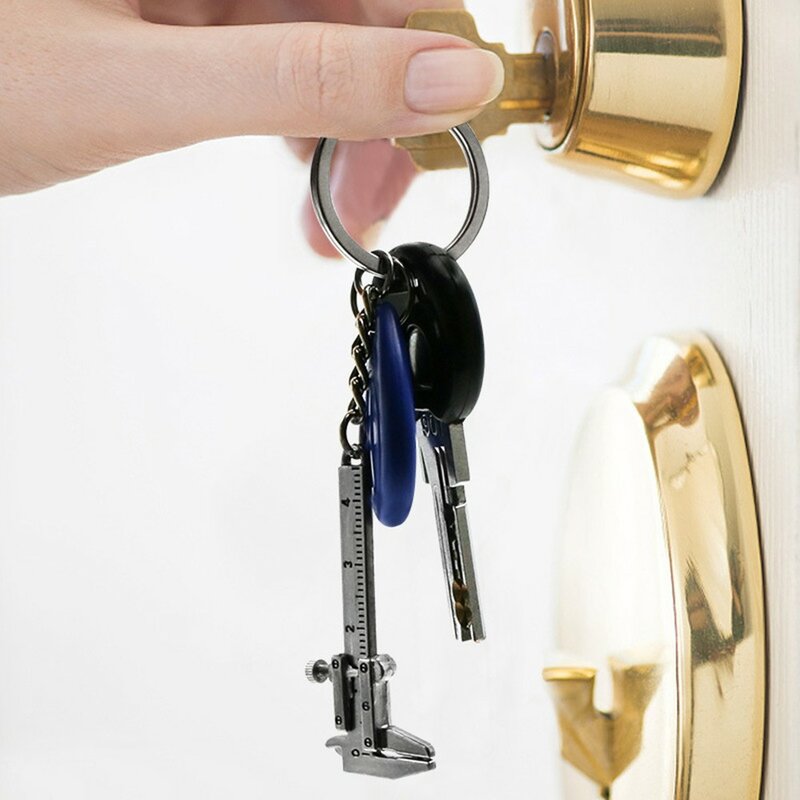 Penggaris logam Mini portabel 0-4cm, gantungan kunci penggaris Vernier Caliper dapat digerakkan Vernier Caliper Model gantungan kunci hadiah kreatif