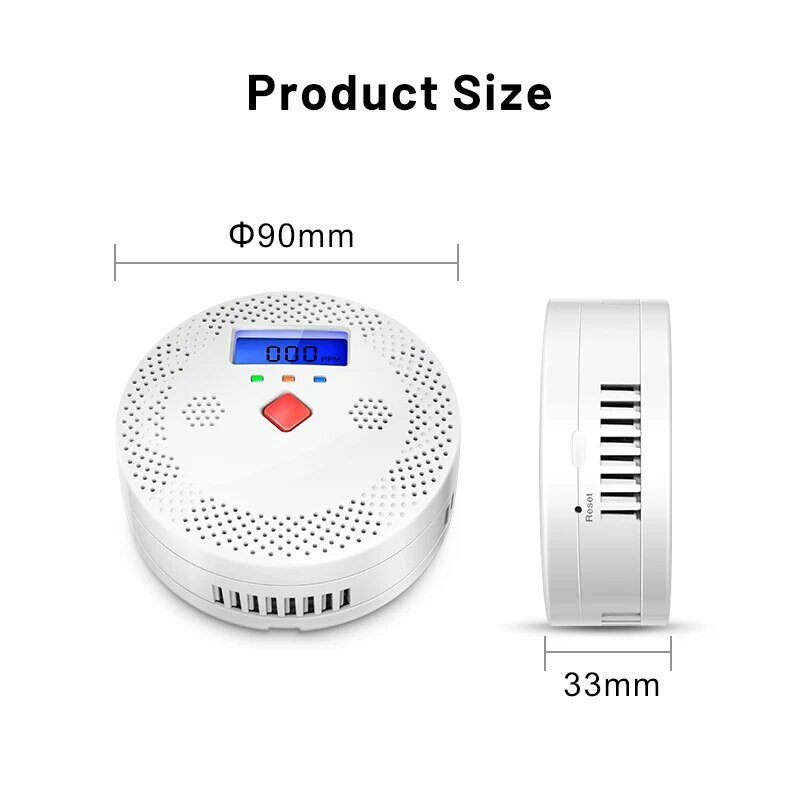 Tuya WiFi Smart Carbon Monoxide Detector Alarm 85dB Sound Warning LCD Digital Display Home Indoor CO Poisoning Siren