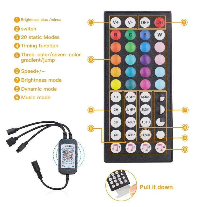 Bande lumineuse LED COB 12V, compatible Bluetooth, 44 touches, 24 touches, Kit d'alimentation pour télécommande, 840Led/m, haute densité, ruban flexible, décor