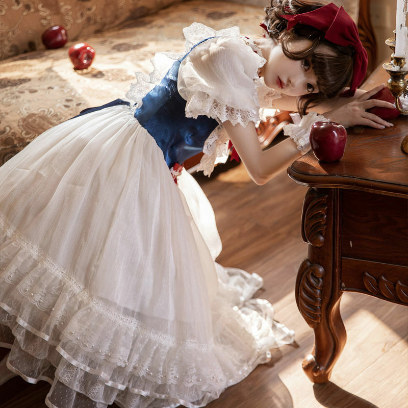 Süßes Lolita Kleid für Frauen elegante Kurzarm Tee Party weiches Mädchen leichte Blume Hochzeit Kawaii Prinzessin Kleid Fee Vestidos