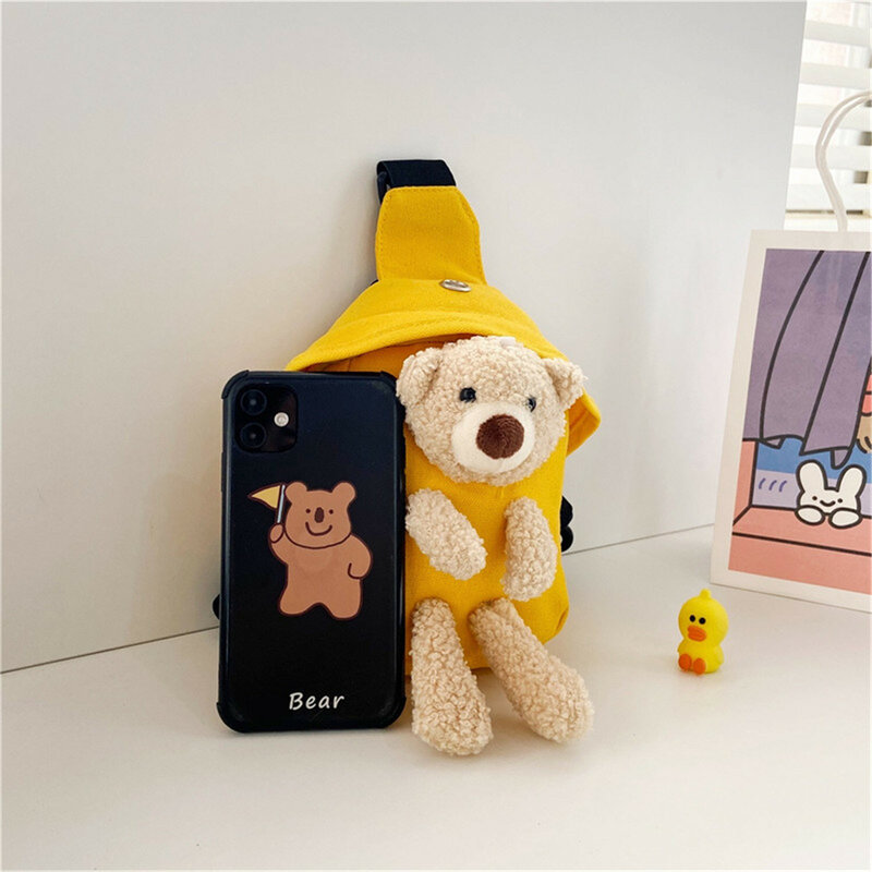 Cute Plush Bear Kids Chest Bag borse da cintura in tela di alta qualità Design borsa a tracolla per bambini marsupio marsupio con cerniera per esterni