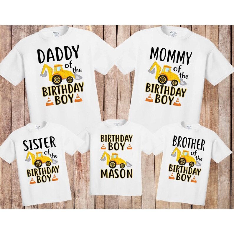 Budowa t-shirt z motywem urodzinowym prezent rodzina pasujące ubrania moda koparka drukuj Trend ubrania dla dzieci wywrotka koszulka rodzinna