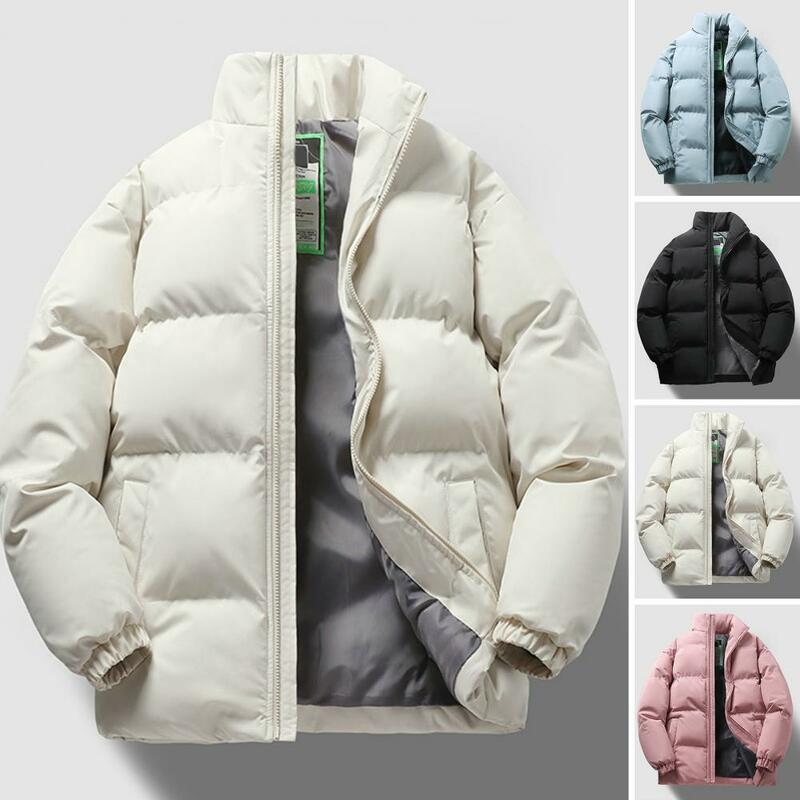 Abrigo de algodón a prueba de viento para hombre y mujer, chaqueta acolchada con cuello levantado, acogedora, con cierre de cremallera, para invierno
