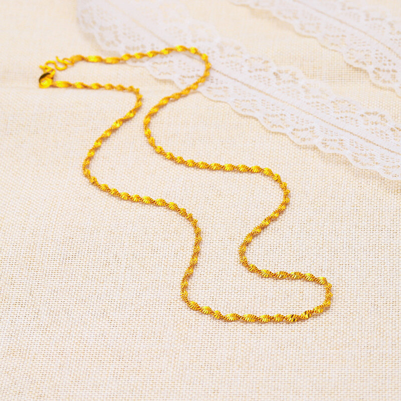 Collier en plaqué or 24K véritable pour femmes, chaîne ondulée, pendentif ras du cou, cadeau d'anniversaire
