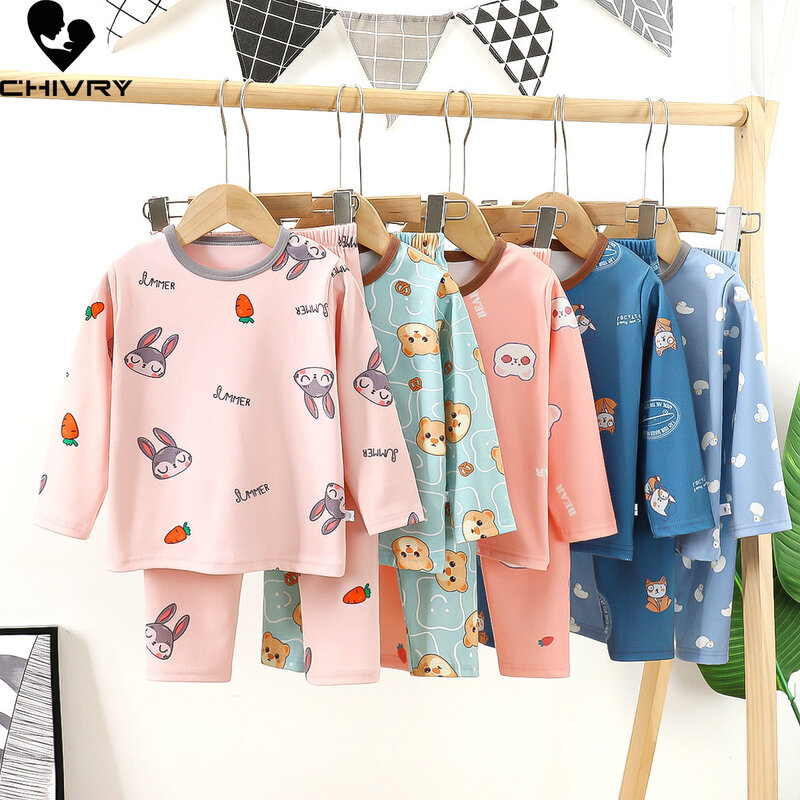 Nuovo 2023 bambini autunno pigiama set Toddler Boys Girls Cartoon Print manica lunga o-collo t-shirt con pantaloni Baby Casual Sleepwear