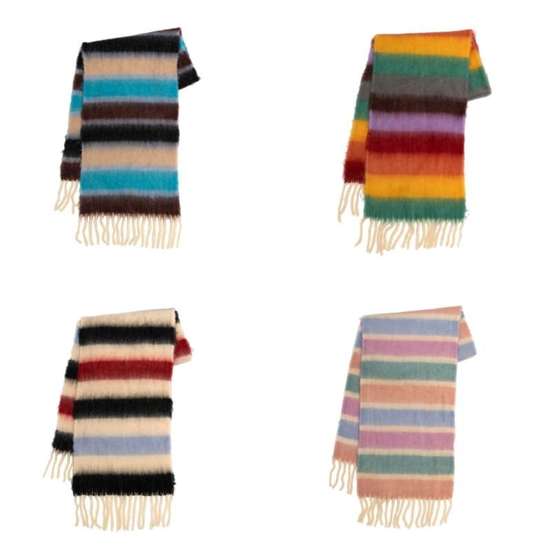 Long Rainbow Scarf Elegant Warm Neck Warmer Cold Weather Neck Protective Scarf