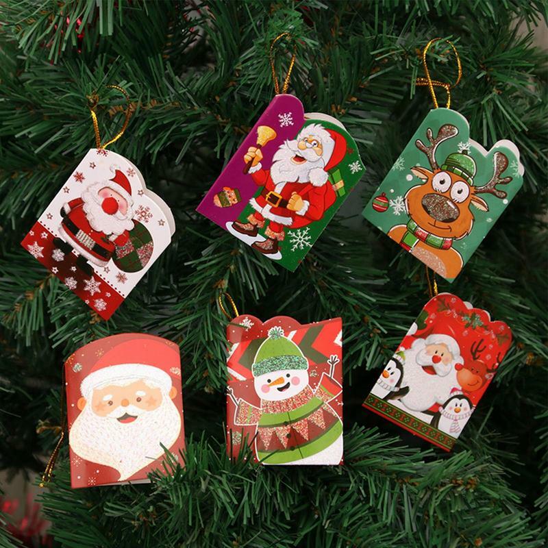 Christmas Card Envelopes Holiday Wishing Greeting Card Tree Ornaments Random Christmas Theme Mini Gift Tag Cards For Wine