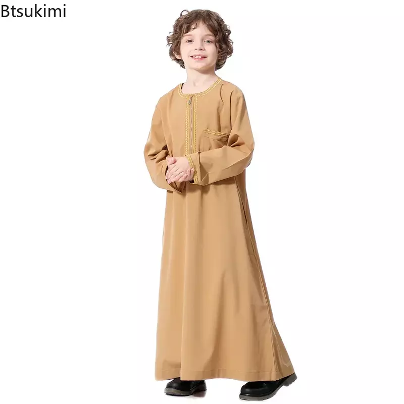 두바이 아랍 무슬림 어린이 소년 의류, 아바야 카프탄 로브 이슬람 라마단 의류, 오만 아랍어 카타르 어린이 카프탄 의상, 2024 신제품
