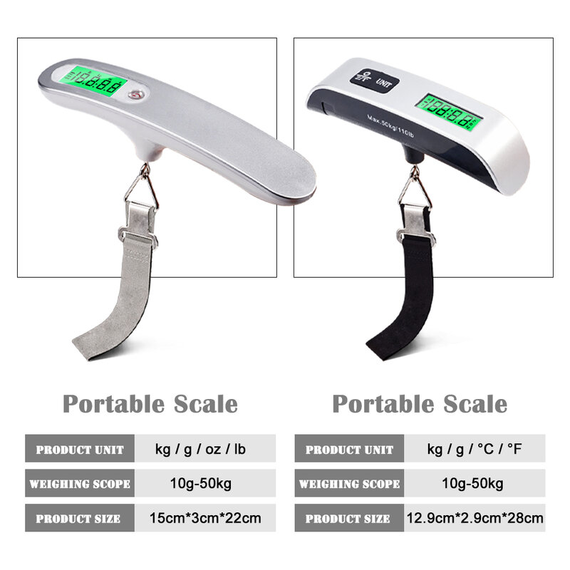 50kg/110lb Portable Digital Luggage Weight Scale LCD Display Pocket Electronic Suitcase Travel Scale Balance Baggage Weight Tool