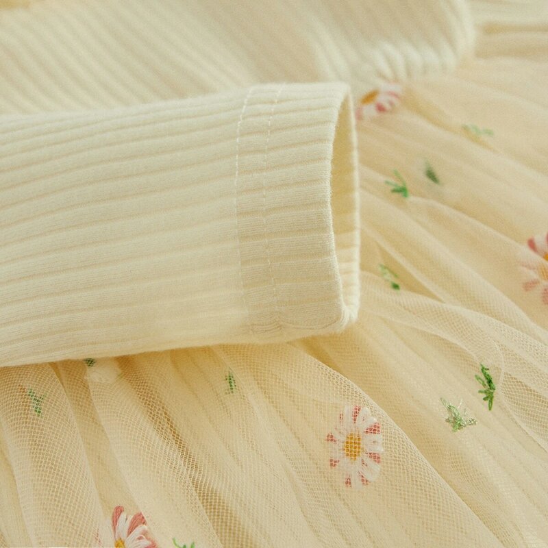 Visgogo-bodysuits gola redonda manga comprida para bebês meninas, macacão de malha bonito, vestido tutu floral para a princesa criança, outono e inverno