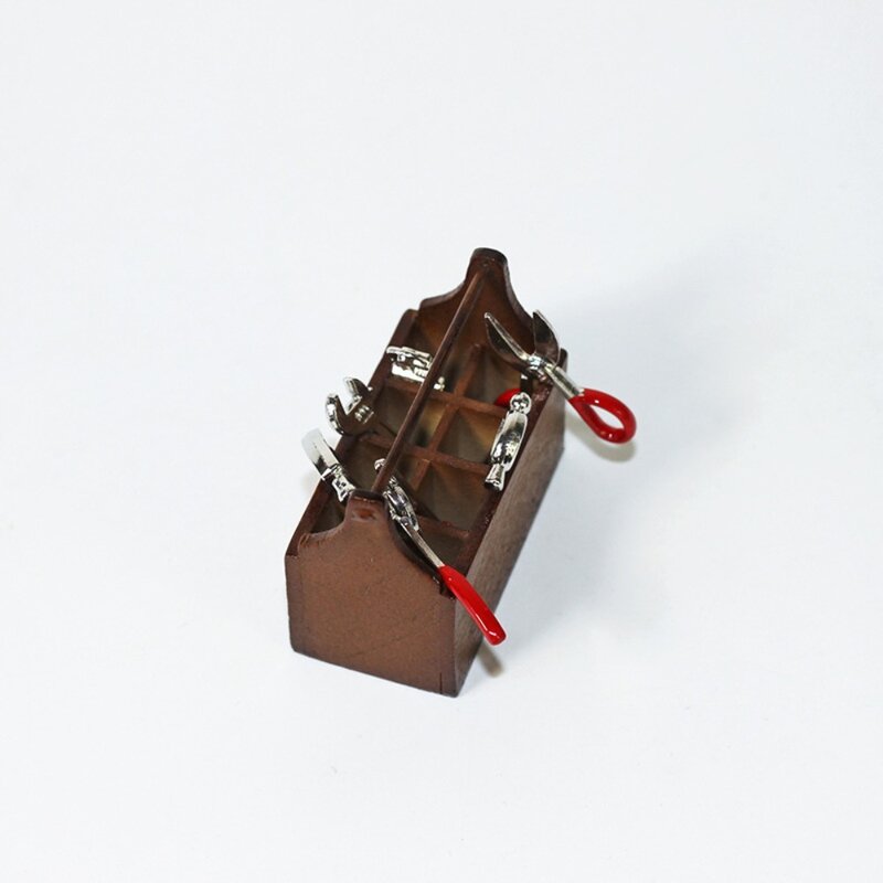 수리 도구 1:12 미니 나무 도구 상자 모델 시뮬레이션, 인형의 집 미니어처 도구 상자, 수제 합금 도구, 1 세트