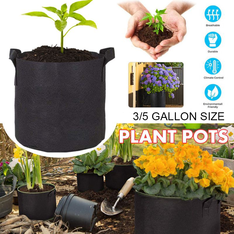 5pcs 3/5 Gallon Grow Bags Gardening Fabric Felt Planter Thickened Non-Woven Vegetable/Flower/Plant Planting Pots with Handles