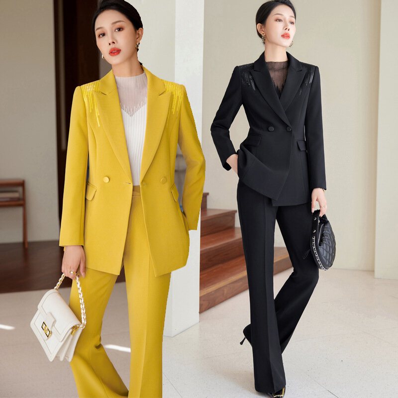 High-End gelben Anzug Frauen neue Temperament Göttin Stil Anzug Jacke kleine Arbeits kleidung Frühling und Herbst