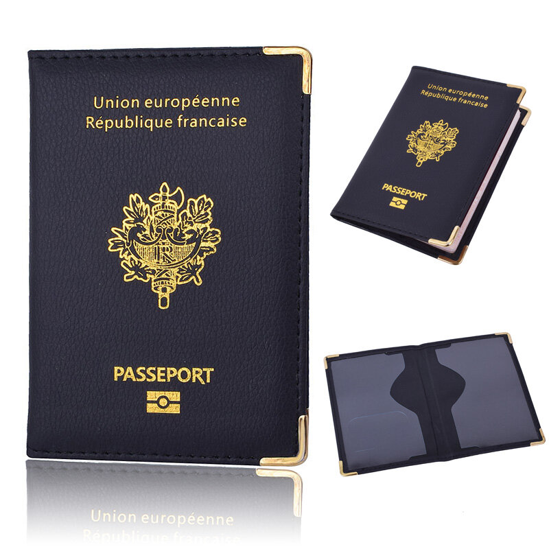 France sarung tempat paspor perjalanan kulit Pu sarung pelindung paspor dompet sarung penutup paspor Perancis modis untuk pria wanita