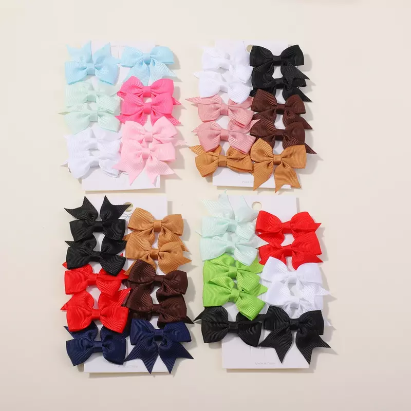10 Stück Baby Band Bogen Haarnadel Haars pange Kawaii Mini schöne einfarbige Satin Haars pangen Set Mädchen süßes Haar Zubehör Großhandel