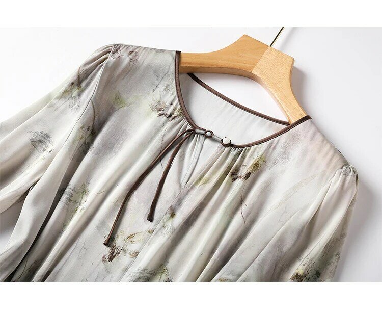YCMYUNYAN-Blusa de chiffon vintage feminina, tops estampados três quartos, camisa com o pescoço, roupas soltas da moda, verão