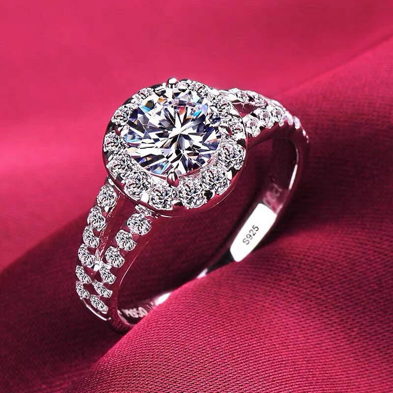 ที่มีใบรับรองแข็งแกร่งหรูหราแหวนเงิน925ที่มีคุณภาพสูงเพทาย Diamant แหวนแต่งงานแหวนหมั้นของขวัญเครื่องประดับสำหรับผู้หญิง