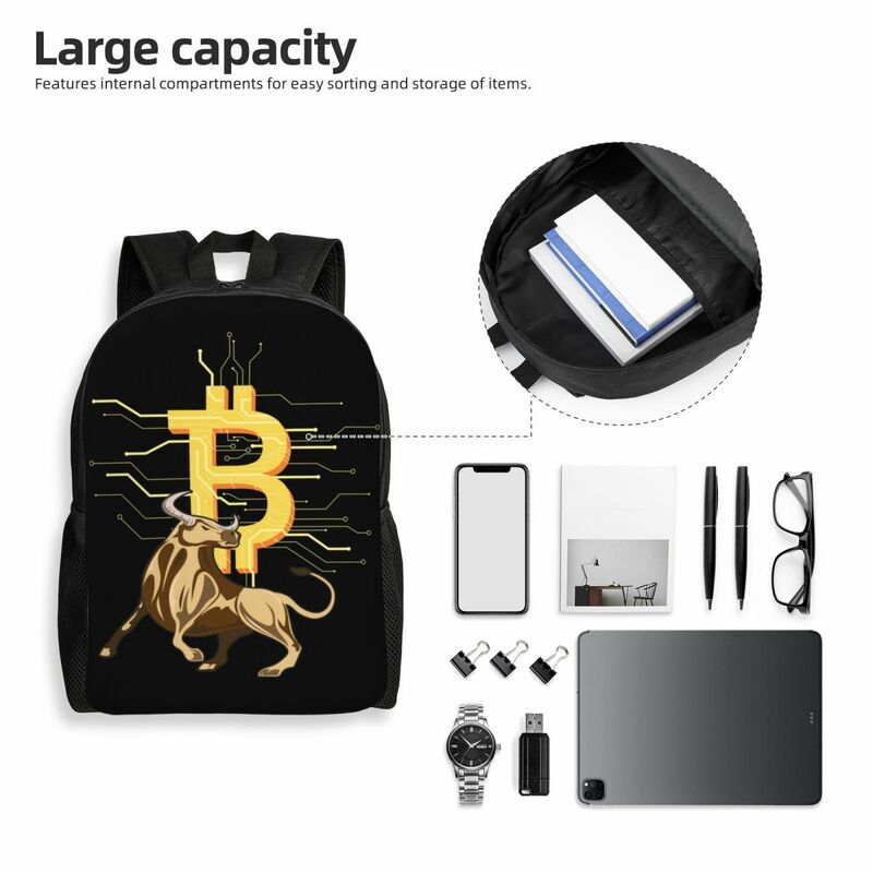 حقيبة ظهر للسفر Bitcoin Bull للرجال والنساء ، حقيبة كتب كمبيوتر محمول مدرسية ، عملة التشفير BTC ، حقائب Daypack للطلاب الجامعيين
